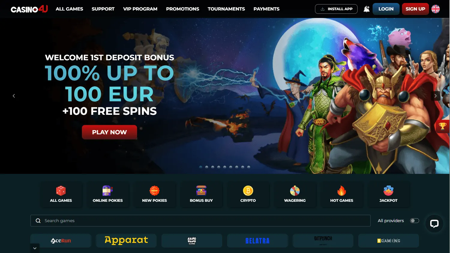 Casino4u home screen on desktop
