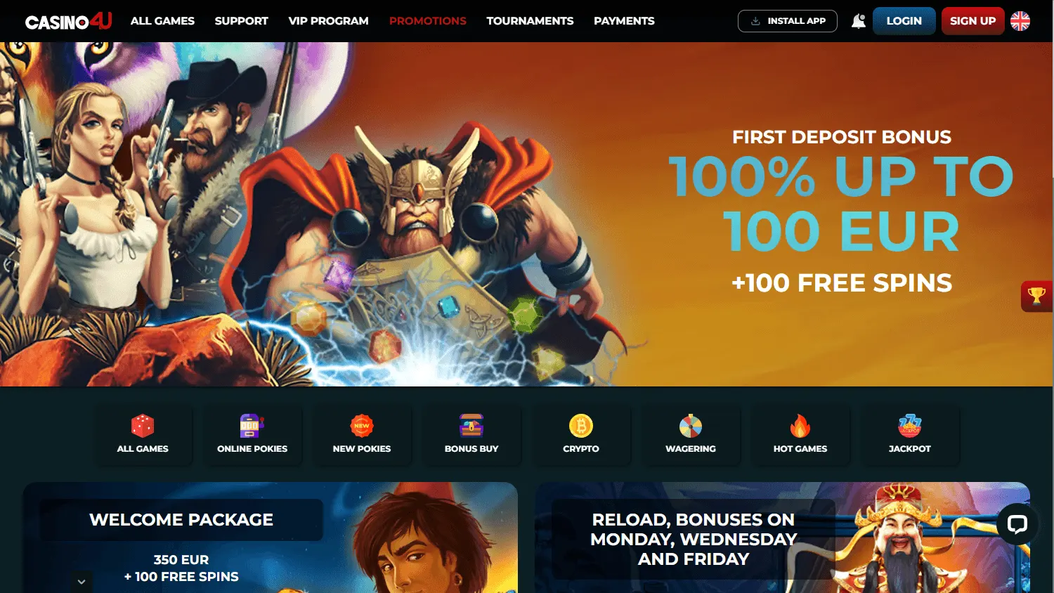 Casino4u promotions screen on desktop