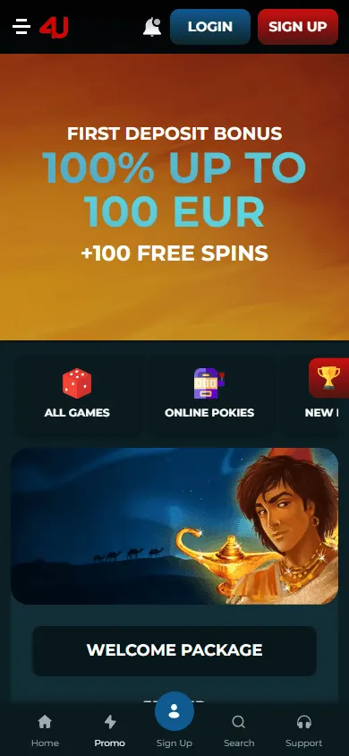 Casino4u promotions screen on a mobile phone